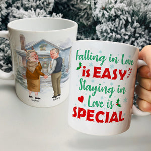 Falling In Love Is Easy? Staying In Love Is Special- Personalized Coffee Mug- Gift For Him/ Gift For Her- Christmas Gift- Old Couple Coffee Mug - Coffee Mug - GoDuckee