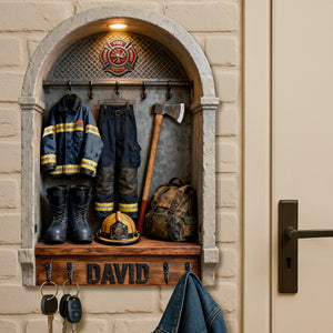 Firefighter Gear Wood Key Hanger – Personalized Gifts For Firefighter 03toqn161225 - Wood Sign - GoDuckee