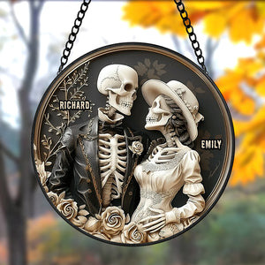 Personalized Gifts For Couple Stained Glass 03acqn210824 Funny Halloween Skull Couple - Ornament - GoDuckee