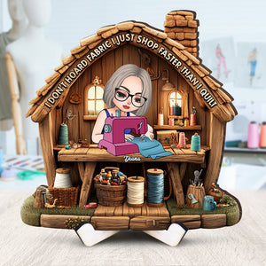 Personalized Gifts For Sewing Lovers Wood Sign, I Just Shop Faster Than I Quilt 04TGQN240325HH - Wood Sign - GoDuckee