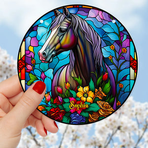 Horse With Flowers Suncatcher - Personalized Gifts For Horse Lover 04ACDT280824 - Ornament - GoDuckee