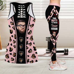 This Butt Is Taken By A Crazy Husband, Gift For Couple, Personalized Tank Top And Legging, Custom Photo Funny Legging - AOP Products - GoDuckee