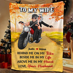 Biker Couple Behind Me On My Bike, Personalized Blanket, Couple's Autumn Trip - Blanket - GoDuckee