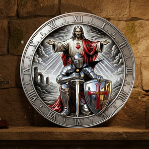 Kneel Templar Knight Jesus Wall Clock, Personalized Gifts For Christians 02qhta190126 - Hanging Wall Clock - GoDuckee