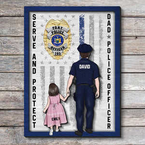 Police Dad Service & Protect, Personalized Wooden Art, Police Dad And Kid Wood Art, Gift For Dad - Wood Sign - GoDuckee