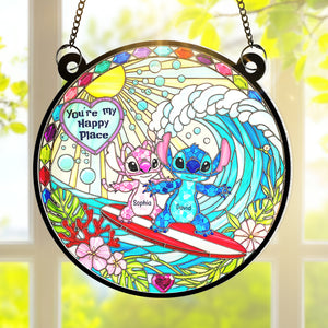 Cartoon Couple Window Hanging Suncatcher Ornament - Personalized Gifts For Couple 03naqn100625 - Ornament - GoDuckee