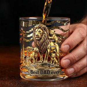 Lion Dad And Kids - Best Dad Ever Drinking Glass - Personalized Gifts For Dads 05tglu010526 - Glass - GoDuckee