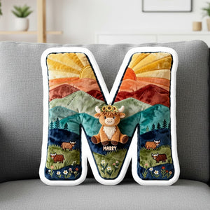 Cute Highland Cow Alphabet Initial Letter Shaped Pillow - Personalized Gifts For Highland Cow Lovers 02qhtn081225 - Pillow - GoDuckee