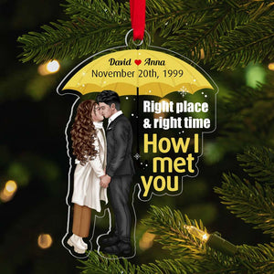 How They Met each other at right place and right time, Personalized Christmas Ornament for Movie Couples , 08htdt211123pa - Ornament - GoDuckee