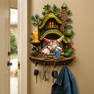 Kissing Gnome Couple Key Hanger Personalized Gifts For Couple 04QHQN230525 - Wood Sign - GoDuckee