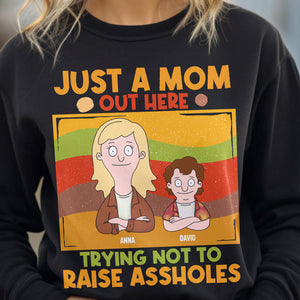 Personalized Gifts For Mom Shirt 01natn180325hg Just A Mom Out Here Trying Not To Raise Assholes - Shirts - GoDuckee