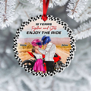 Together And Still Enjoy The Ride, Couple Gift, Personalized Acrylic Ornament, Biker Couple Ornament, Christmas Gift - Ornament - GoDuckee