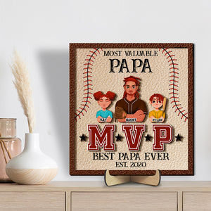 Most Valuable Baseball Dad, Personalized Gifts For Dad Wood Sign 01TOLU210125HG - Wood Sign - GoDuckee