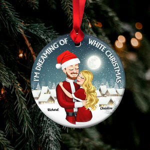 I'm Dreaming Of White Christmas, Couple Gift, Personalized Ceramic Ornament, Couple Hugging Ornament, Christmas Gift - Ornament - GoDuckee