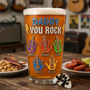 Daddy You Rock Beer Glass - Personalized Gifts For Dad 05palu130526 - Beer Glasses - GoDuckee