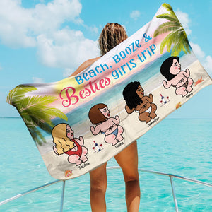 Beach, Booze And Bestie Personalized Girls Trip Beach Towel Gift For Friend - Beach Towel - GoDuckee