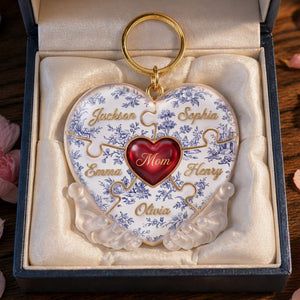 Toile De Jouy Mommy Puzzle Heart Keychain Personalized Gifts For Mom 01PALU240426 - Keychains - GoDuckee
