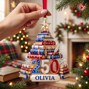Book Stack Christmas Tree Ornament - Personalized 250th Anniversary Gift For Book Lovers 02PGTN220826