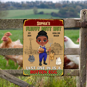 Personalized Gifts For Farmers Metal Sign 03natn140325hh Fluffy Butt Hut - Last One In Is A Rotten Egg - Metal Signs - GoDuckee