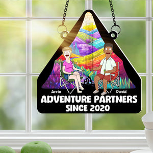 Personalized Anniversary Gifts For Travel Couple Window Hanging Suncatcher Adventure Partners 01KALU120225PA - Ornament - GoDuckee
