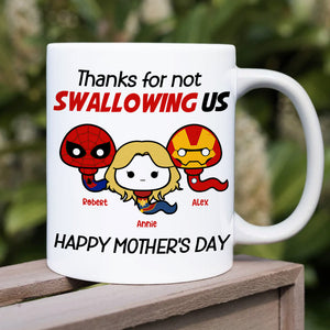 Thank Super Mom For Not Swallowing Us - Personalized Coffee Mug - Mother's Gift - Coffee Mug - GoDuckee