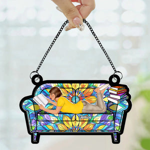 Personalized Gifts For Book Lovers Suncatcher Ornament Reading Girl On Sofa 04OHQN261224TM - Ornament - GoDuckee