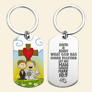 Personalized Gifts For Couple Stainless Steel Engraved Keychain Wedding 01XQMH100125DA - Keychains - GoDuckee