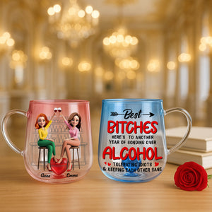 Partner In Wine Personalized Gifts For Drinking Buddies 3D Heart Glass Mug 02natn230725 - 3D Heart Glass Mug - GoDuckee