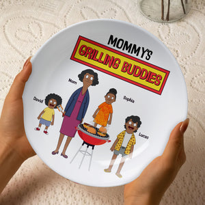Personalized Gifts For Mom Ceramic Round Plate 04ohtn150325hg Mommy's Grilling Buddies - Ceramic Round Plate - GoDuckee