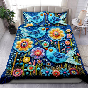 Floral Birds Quilt Bed Set 07qnqn041124 Gifts For Couple - Blanket - GoDuckee