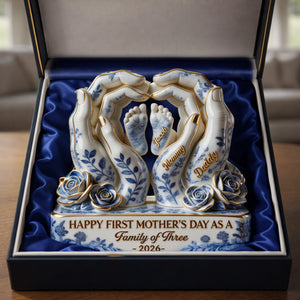 Toile De Jouy Family First Mother's Day Plaque - Personalized Gifts For Moms 02QHLU130326 - Shaped Plaques - GoDuckee