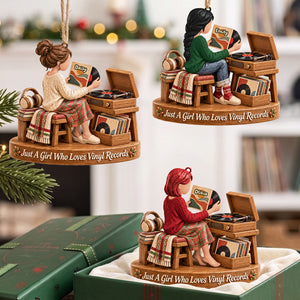 Vinyl Record Girl Wood Effect Ornament, Personalized Gifts For Vinyl Records Lovers 02qhta141026