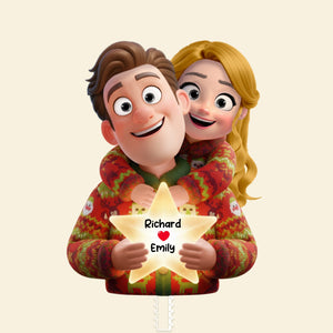 Sweet Hugging Couple Christmas Tree Topper – Personalized Gifts For Couple 05toqn201125 - Ornament - GoDuckee