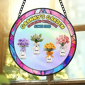 Birth Month Flower Window Hanging Stained Glass Ornament - Personalized Gift For Grandma 01KAPU260325 - Ornament - GoDuckee