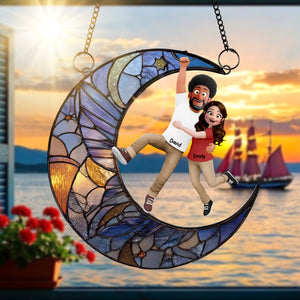 Fun Hanging Couple Moon Suncatcher Ornament - Personalized Gifts For Couple 03qhqn011225 - Ornament - GoDuckee