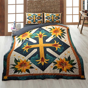 Personalized Gifts For Christians Quilt Bedding Set Special Line 04tgtn150125 Cross And Lilies - Blanket - GoDuckee