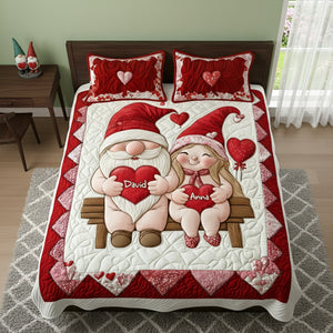 Sweet Gnome Couple Quilt Bed Set - Personalized Gift For Couples 02NALU291125 - Blanket - GoDuckee
