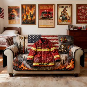 Firefighter Quilted Sofa Cover, Personalized Gifts 04KILU260126 - Sofa Cover - GoDuckee