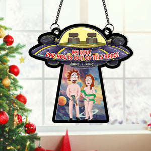 Personalized Gifts for Couple, Cartoon Couple With UFO Acrylic Suncatcher 03TOPU08082HG - Ornament - GoDuckee