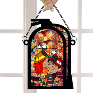 Personalized Gift For Firefighter Couple Window Hanging Suncatcher Ornament 01KALU170125HG - Ornament - GoDuckee