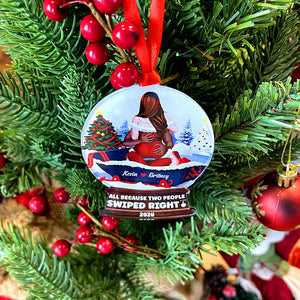 All Because Two People Swiped Right, Personalized Ornament, Christmas Gifts For Funny Couple - Ornament - GoDuckee