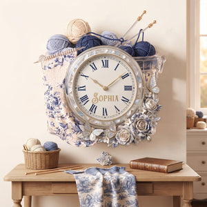 Toile De Jouy Floral Knitting Hanging Wall Clock - Personalized Gifts For Knitting Lovers 07palu080826 - Hanging Wall Clock - GoDuckee