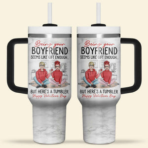 Couple Cheering, Personalized Tumbler Handle, Gifts For Couple - Tumbler Cup - GoDuckee