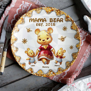 Personalized Gift For Mom Ceramic Round Plate Mother's Day Bear Mom And Kids 02TGPU210325 - Ceramic Round Plate - GoDuckee