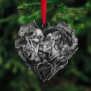 Skeleton Kissing Couple, Personalized Acrylic Heart Shape Ornament, Gift For Christmas, Christmas Tree Decorations - Ornament - GoDuckee