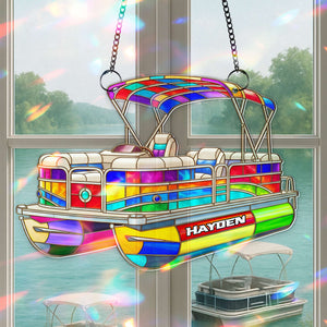 Colorful Pontoon Boat Suncatcher - Personalized Christmas Gifts For Pontoon Lovers 03PGLU280725 - Ornament - GoDuckee