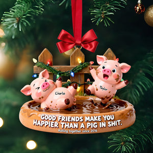 Happy Silly Pig Friends Ornament - Personalized Gifts For Friends 01QHLU231125 - Ornament - GoDuckee