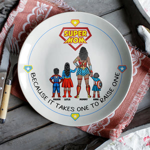 Personalized Gift For Mom Ceramic Round Plate Mother's Day Super Mom 04OHMH110325PA - Ceramic Round Plate - GoDuckee