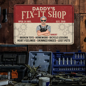 Daddy's Fix-It Shop Personalized Metal Wall Art, The Know-It-All Dad Metal Sign, Father's Day Gift, Birthday Gift For Dad - Metal Wall Art - GoDuckee