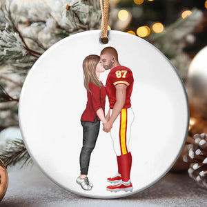 Football Couple 05acqn301023 Ceramic Circle Ornament - Ornament - GoDuckee